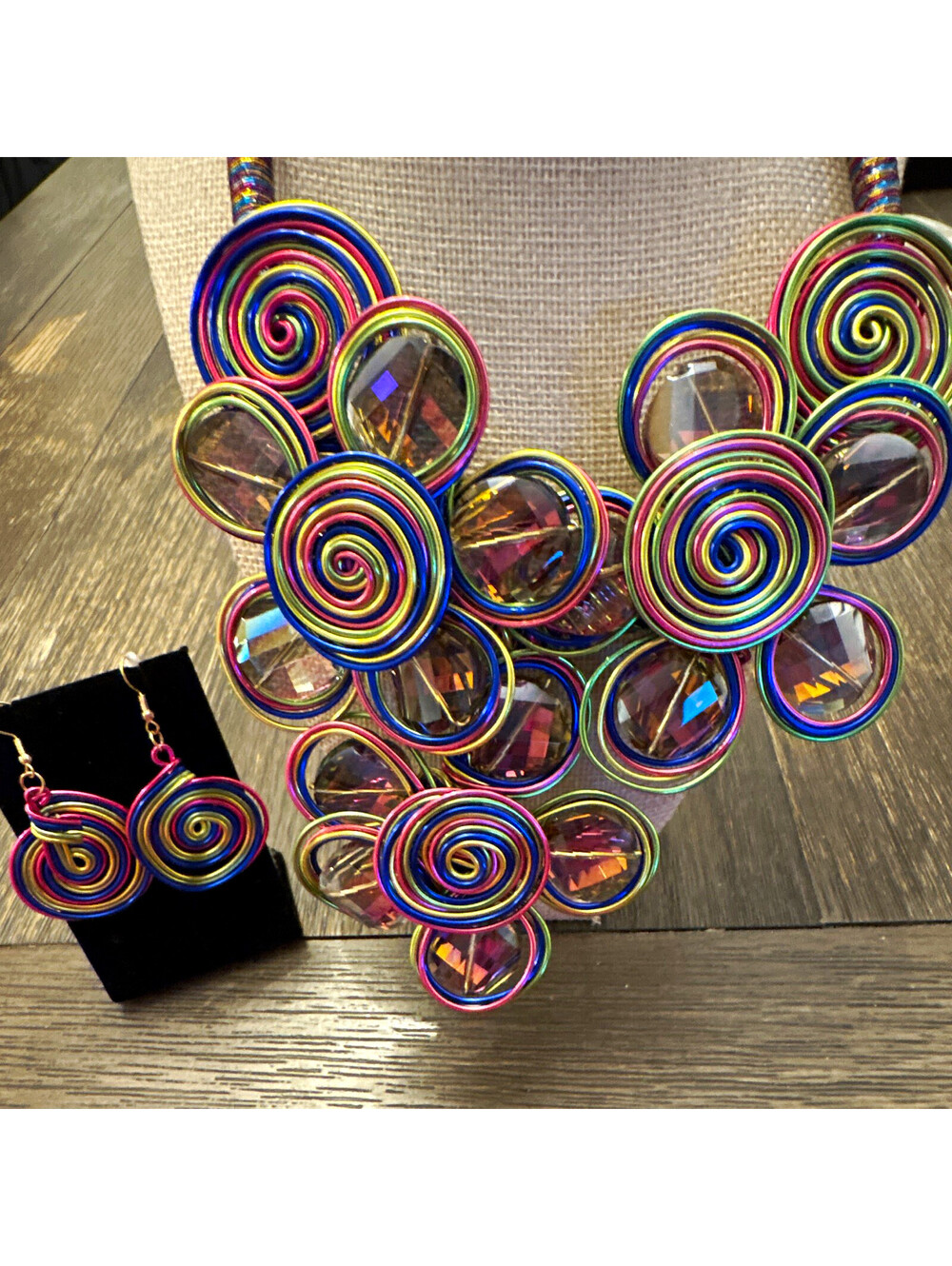 Multicolor Spiral Crystal Necklace Dangle Earrings Bohemian